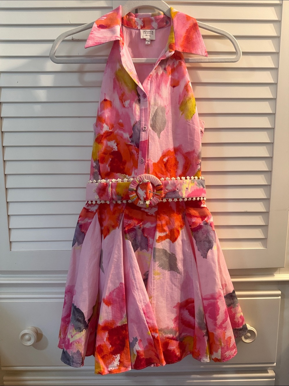 Hemant & Nandita Pink Floral Dress with Decorative Belt